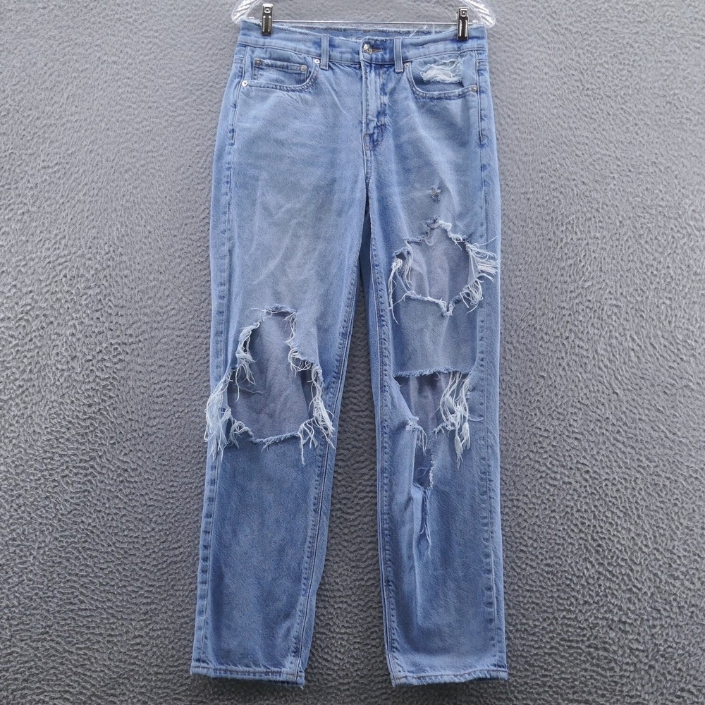 American Eagle 90s Straight Distressed Light Wash Jeans Womens Size 6 Mid Rise